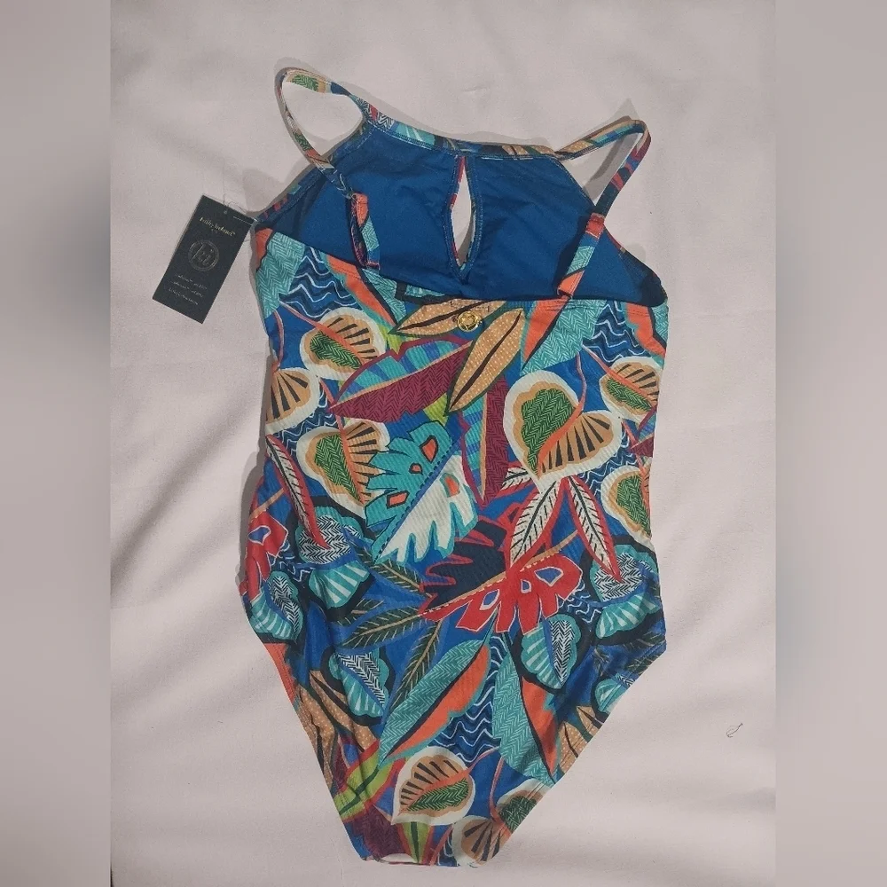Kathy Ireland Blue and Red Tropical Swim Shorts